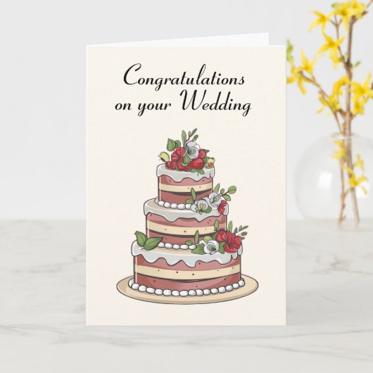 Carte Salutation au gâteau mariage (Fleur jaune)