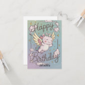 Carte Salutation cadeau Unicorn anniversaire (Devant/Arrière en situation)