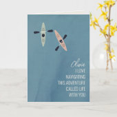 Carte Salutation d'amitié de kayaks sur un lac (Fleur jaune)