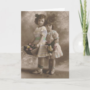 Carte Salutation d'anniversaire, Adorable filles Vintage