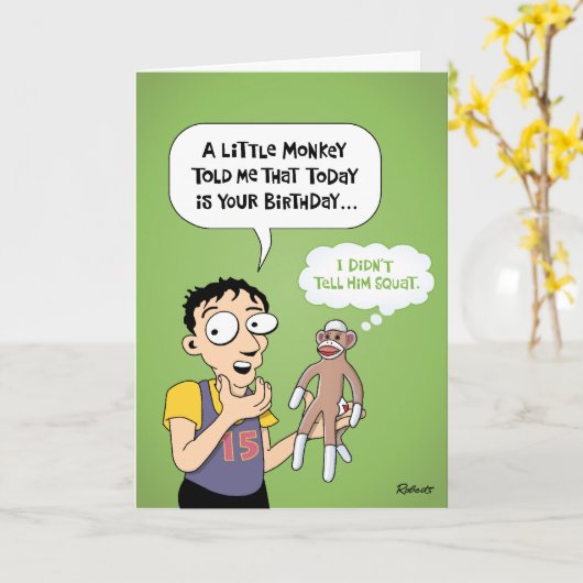 Carte Salutation d'anniversaire du singe de Sock (Fleur jaune)