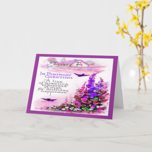 Carte Salutation d'anniversaire vintage avec fleurs (Fleur jaune)