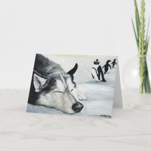 Carte Salutation d'art de chien "de rêve de Penquin de
