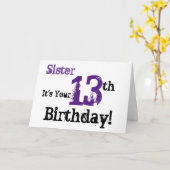 Carte Salutation de 13e anniversaire de soeur en noir, v (Fleur jaune)