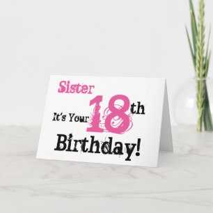 Carte Salutation de 18ème anniversaire de soeur en noir,