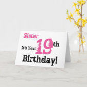 Carte Salutation de 19e anniversaire de soeur en noir, r (Fleur jaune)