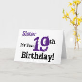 Carte Salutation de 19e anniversaire de soeur en noir, v (Fleur jaune)