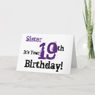 Carte Salutation de 19e anniversaire de soeur en noir, v