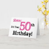 Carte Salutation de 50 ans de soeur en noir, rose. (Fleur jaune)