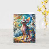 Carte Salutation de chat en mosaïque Abstraite Sphynx (Fleur jaune)