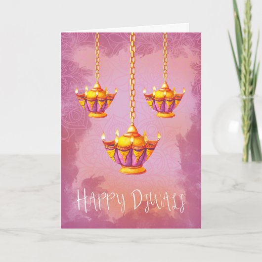 Carte Salutation de Diwali avec des lumières d'aquarelle (Devant)