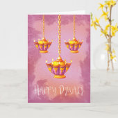 Carte Salutation de Diwali avec des lumières d'aquarelle (Fleur jaune)