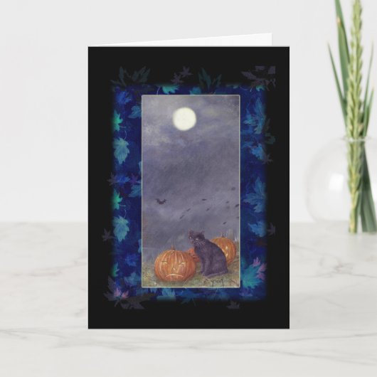 CARTE SALUTATION DE HALLOWEEN DE PLEINE LUNE DE CAT NOIR (Devant)