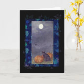 CARTE SALUTATION DE HALLOWEEN DE PLEINE LUNE DE CAT NOIR (Fleur jaune)