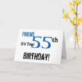 Carte Salutation de l'ami à 55e anniversaire en noir, bl (Fleur jaune)