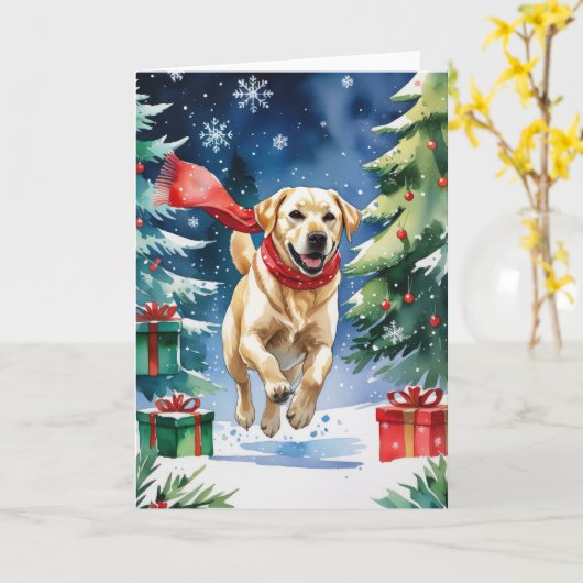 Carte Salutation de Noël du chien du Labrador (Fleur jaune)