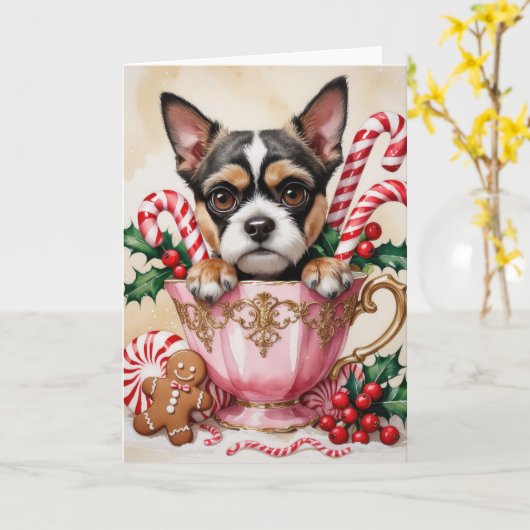 Carte Salutation de Noël du chien Griffon de Bruxelles (Fleur jaune)