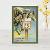 Carte Salutation de Noël vintage Joyeux (Fleur jaune)