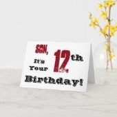 Carte Salutation de son 12e anniversaire en noir, rouge, (Fleur jaune)