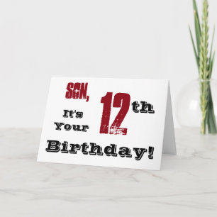 Carte Salutation de son 12e anniversaire en noir, rouge,