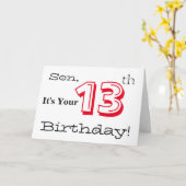 Carte Salutation de son 13e anniversaire en rouge et noi (Fleur jaune)