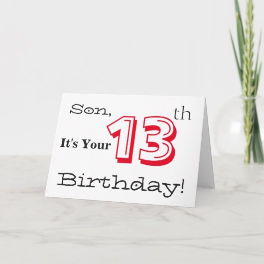 Carte Salutation de son 13e anniversaire en rouge et noi (Devant)