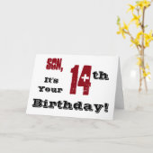 Carte Salutation de son 14e anniversaire en noir, rouge, (Fleur jaune)