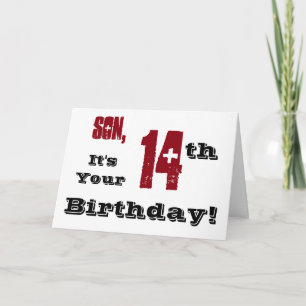 Carte Salutation de son 14e anniversaire en noir, rouge,