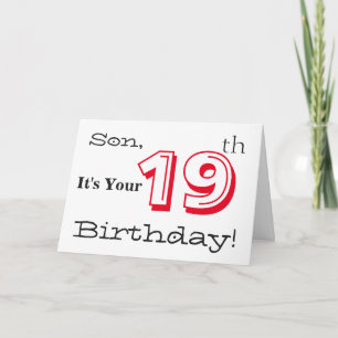 Carte Salutation de son 19e anniversaire en rouge et noi