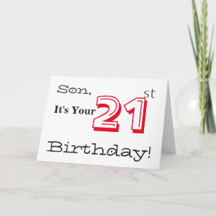 Carte Salutation de son fils à 21e anniversaire en rouge