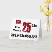 Carte Salutation de son fils à 25e anniversaire en noir, (Fleur jaune)