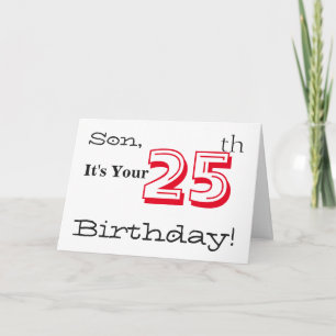 Carte Salutation de son fils à 25e anniversaire en rouge