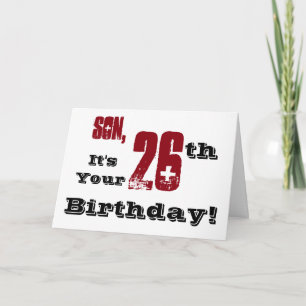 Carte Salutation de son fils à 26e anniversaire en noir,