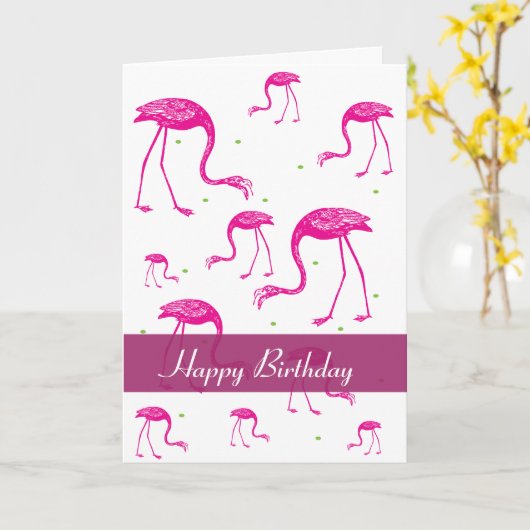 Carte Salutation Flamant rose (Fleur jaune)