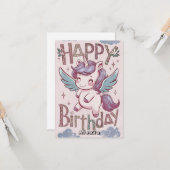 Carte Salutation Magic Unicorn Anniversaire (Devant/Arrière en situation)