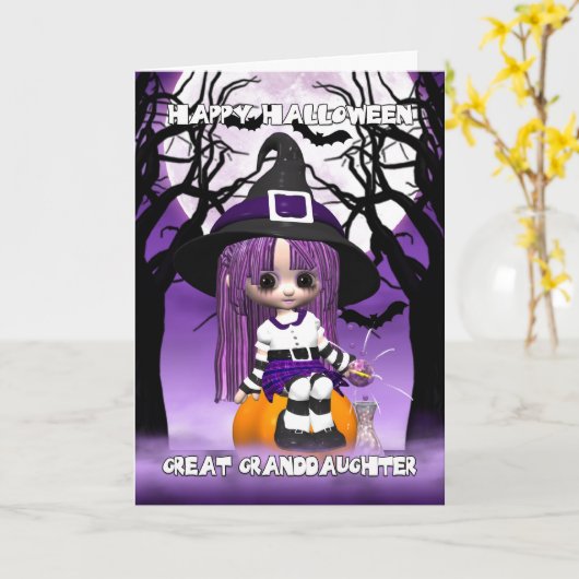 Carte Salutation mignonne de Halloween de sorcière (Fleur jaune)