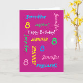 Carte Salutation personnalisée, nom, 8e anniversaire, ro (Fleur jaune)