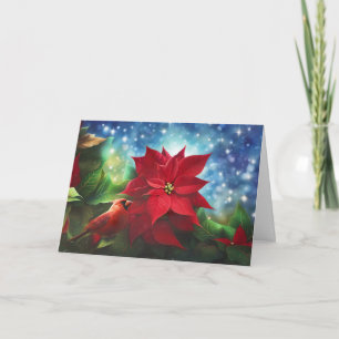 Carte Salutation saisonnière avec Cardinal et Poinsettia