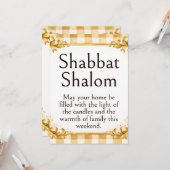 Carte Salutation Shabbat Shalom, Gingham Brun Blanc Or (Devant/Arrière en situation)