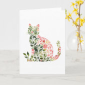 Carte Salutation Whimsical Floral Cat Watercolor (Fleur jaune)