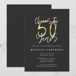 Carte Salutations à 50 ans noir et or moderne design