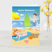 Carte Salutations anniversaires de enfants de plage (Fleur jaune)