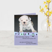 Carte Salutations d'anniversaire de chiot de bouledogue (Fleur jaune)