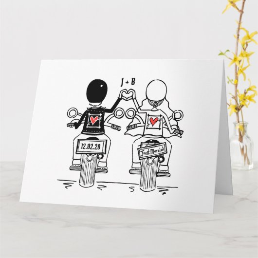 Carte Salutations de Mariage de motocyclette personnalis (Fleur jaune)