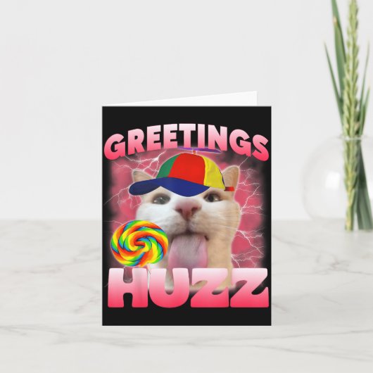 Carte Salutations de Mème de Chat Huzz Drôle Amoureux de (Devant)