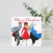 Carte Salutations de Noël de dames vintage 1950 (Debout devant)