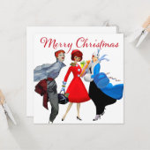 Carte Salutations de Noël de dames vintage 1950 (Devant/Arrière en situation)