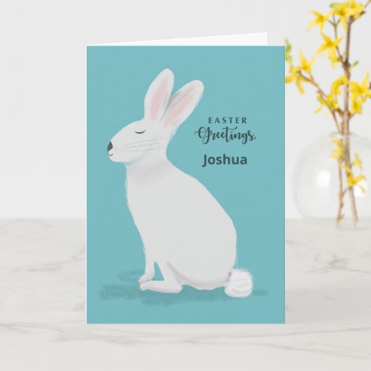 Carte Salutations de Pâques Rabat blanc sur Turquoise cl (Fleur jaune)