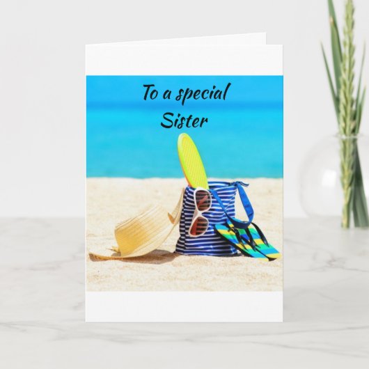 CARTE SALUTATIONS DE PLAGE À MA * SOEUR SPÉCIALE* ANNIVE (Devant)