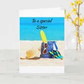 CARTE SALUTATIONS DE PLAGE À MA * SOEUR SPÉCIALE* ANNIVE (Fleur jaune)